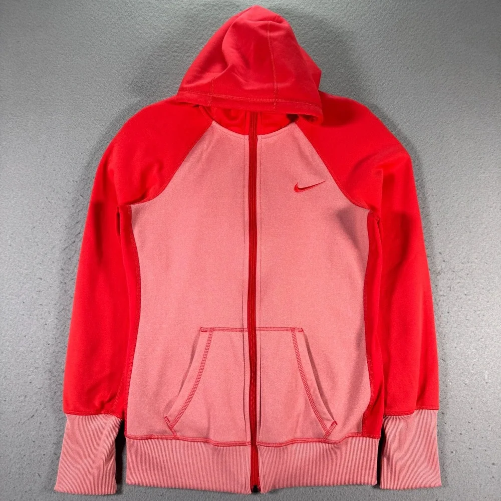 Nike Therma Fit Hoodie Sweatshirt Women Small Coral Pink Fleece High Neck Active